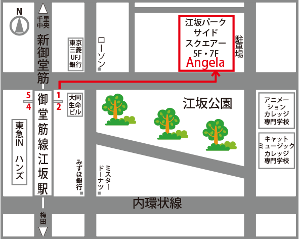 Angela江坂新スタジオ地図